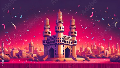 Illustration to celebrate telangana state formation day with an iconic monument. photo