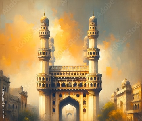 Illustration of the charminar in hyderabad for telangana formation day. photo