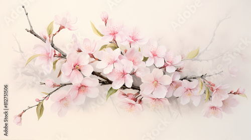 vintage white and pink sakura oil art print background poster decorative painting 