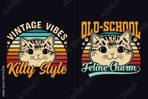 Vintage Vibes Kitty Style, Old School Feling Charm, Kitty Style Vintage T-shirt Design.