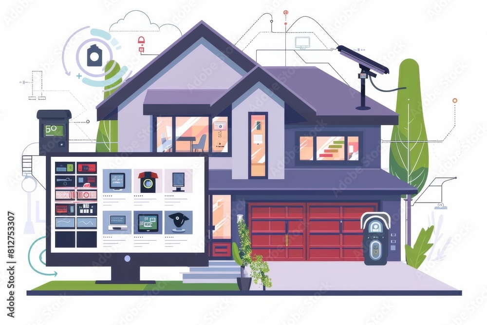 Naklejka premium Cameras for 4K alarm integration provide smartphone access and protective surveillance operations in control-connected environments.