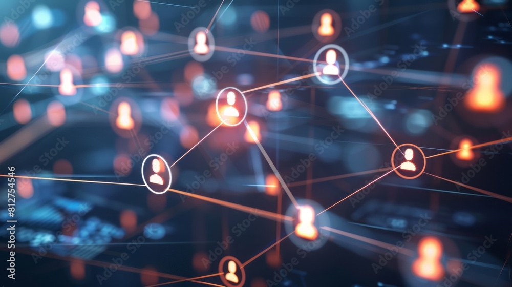 a team connection and social network symbol on a blurry background