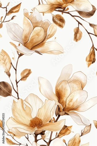 An elegant gold blossom flowers illustration suitable for fabric
