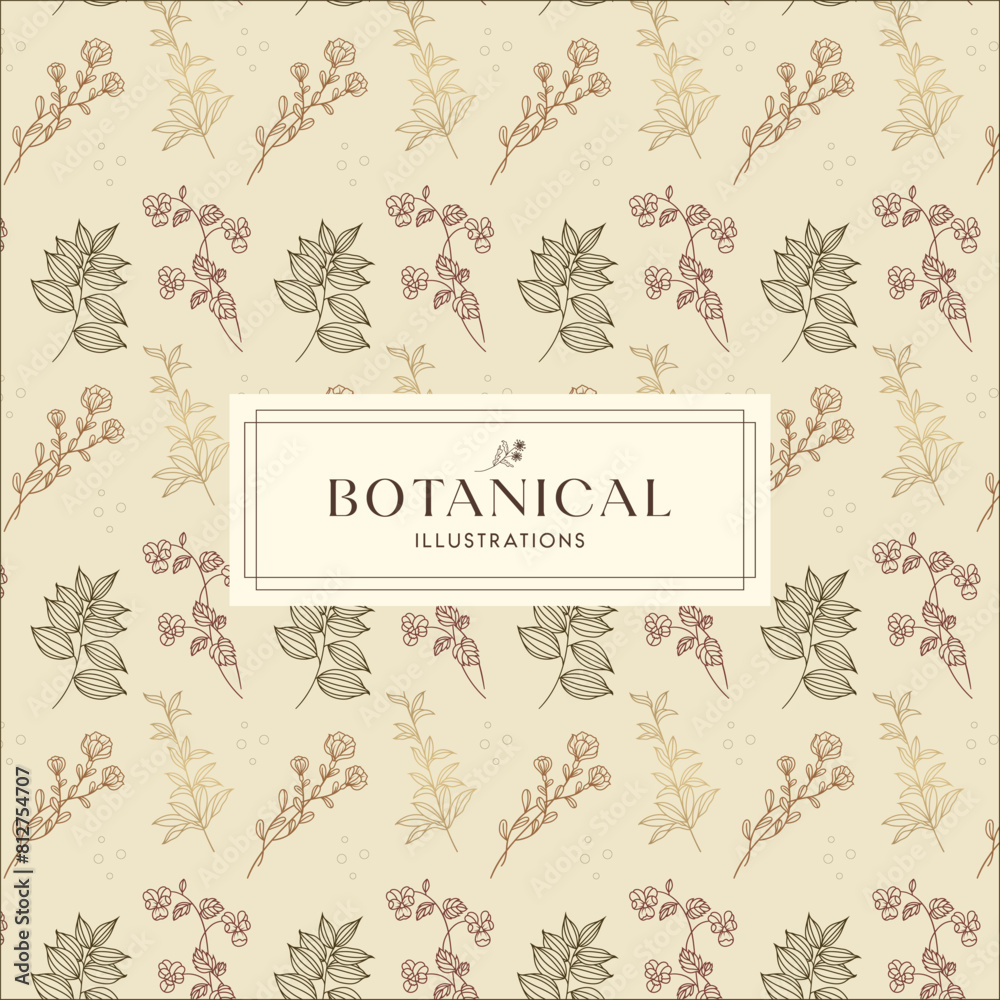 Fototapeta premium Elegance White Broken White Hand drawn mono-line floral botanical flower background design