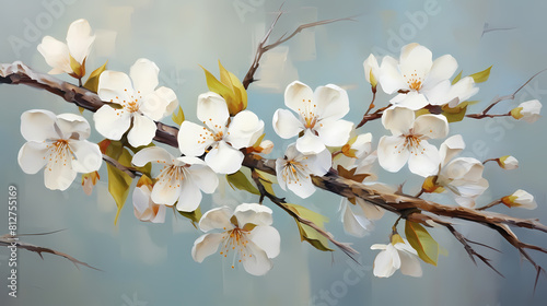 vintage white flowers oil art print background poster decorative painting 
