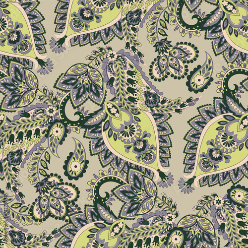 Orante damask textile background. Paisley seamless pattern