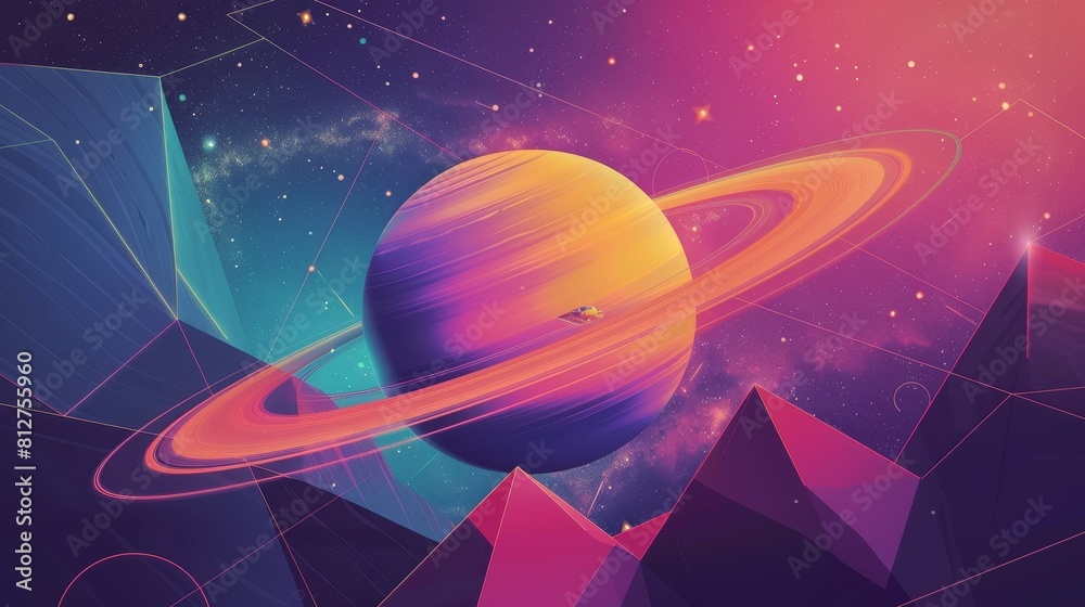 Naklejka premium An abstract space poster with a spacecraft on a planet