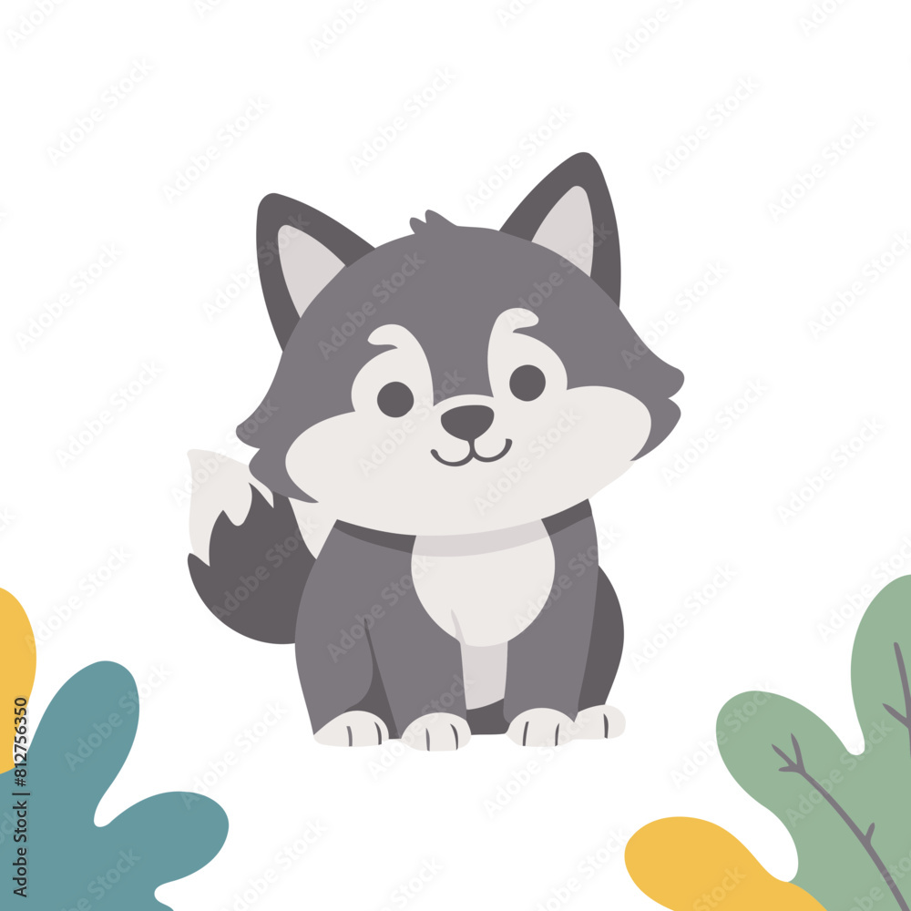 Cute vector illustration of a Wolf for toddlers' playful adventures Cute vector illustration of a Wolf for toddlers' playful adventures