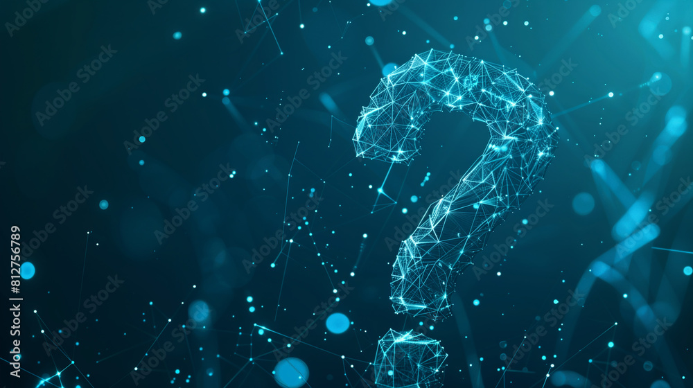 A blue background with a question mark in the middle. The question mark ...