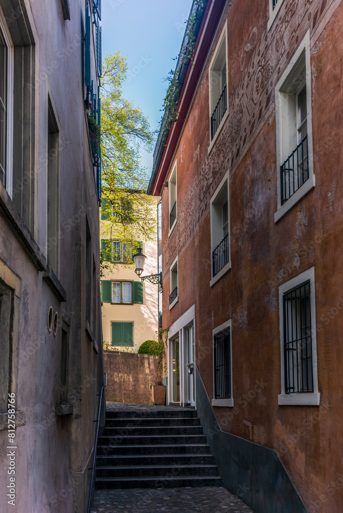 Fototapeta premium A hidden narrow alley in the center of Zurich old town (