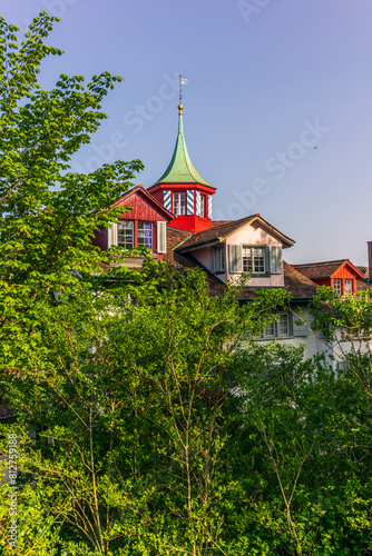 View of the roofs of the old town of Zurich on a spring afternoon