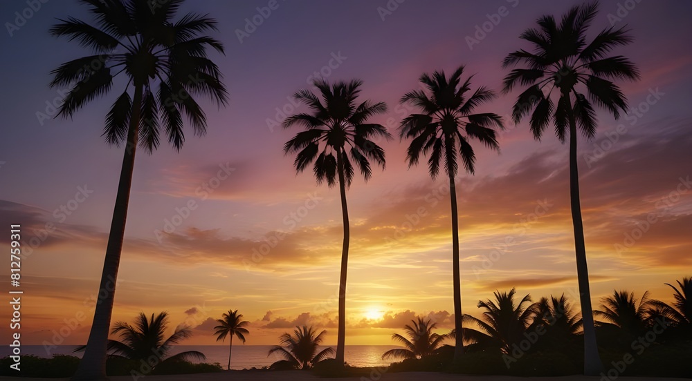 Exotic tropical palm trees at sunset. Exotic tropical palm trees at sunset.