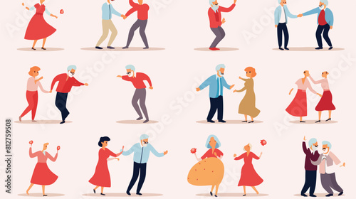 A set of dance class cards for the elderly. Flat ca