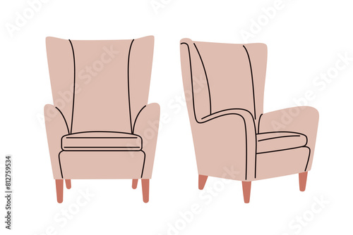 Comfortable stylish modern armchair, chair. Furniture for home, interior, apartment. Armchair for living room, modern. Flat vector illustration isolated © Анна Безрукова