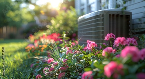 home cooling machine surrounded with colorful flowers © zaen_studio