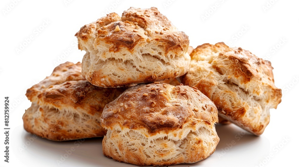 Image description: A pile of delicious-looking biscuits on a white background Image description: A pile of delicious-looking biscuits on a white background