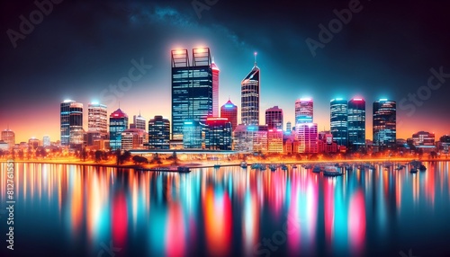 Illustration for western australia day with a perth skyline at night. 