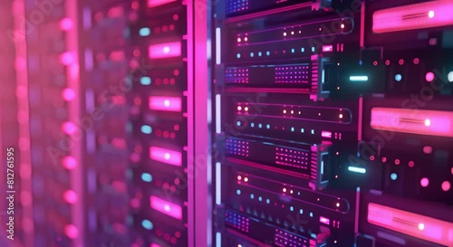 This image depicts a futuristic cloud computing data center featuring rows of high performance servers and glowing cables in cool color tones The clean modern design emphasizes the scalability and photo
