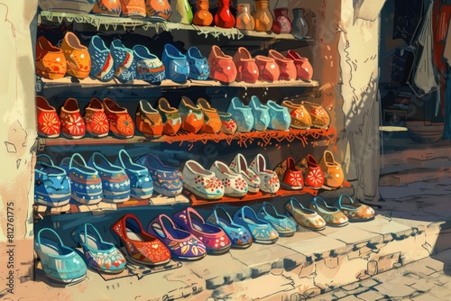 A bunch of shoes neatly arranged on a shelf. Ideal for showcasing footwear products