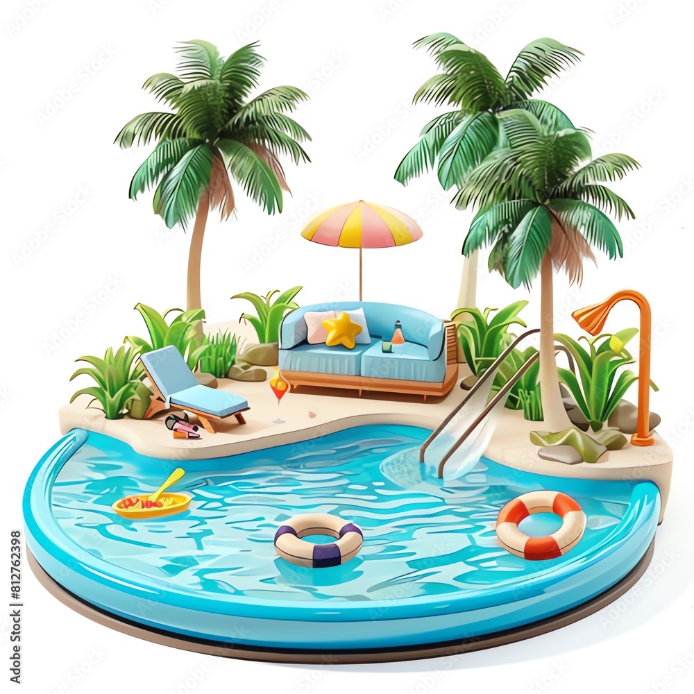 Fototapeta premium Swimming pool on white background. Summer vacation concept. 3d render
