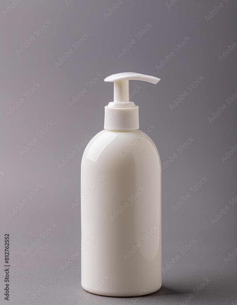 Mock-up of plastic liquid soap bottle on gray background. Skin care product. Organic detergent. Mock-up of plastic liquid soap bottle on gray background. Skin care product. Organic detergent.