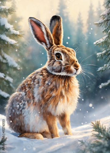 rabbit in snow © Fidahussain