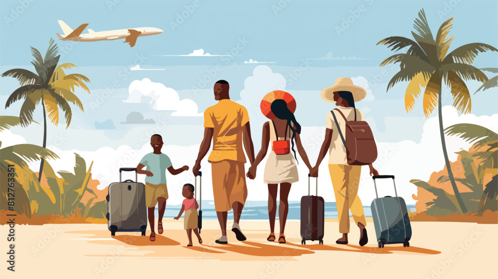 African Family on vacation vector cartoon comic ill