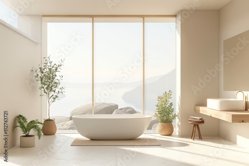 Minimalist Bathroom Mockup: A minimalist bathroom with clean lines, minimalistic fixtures, and ample storage © DarkinStudio