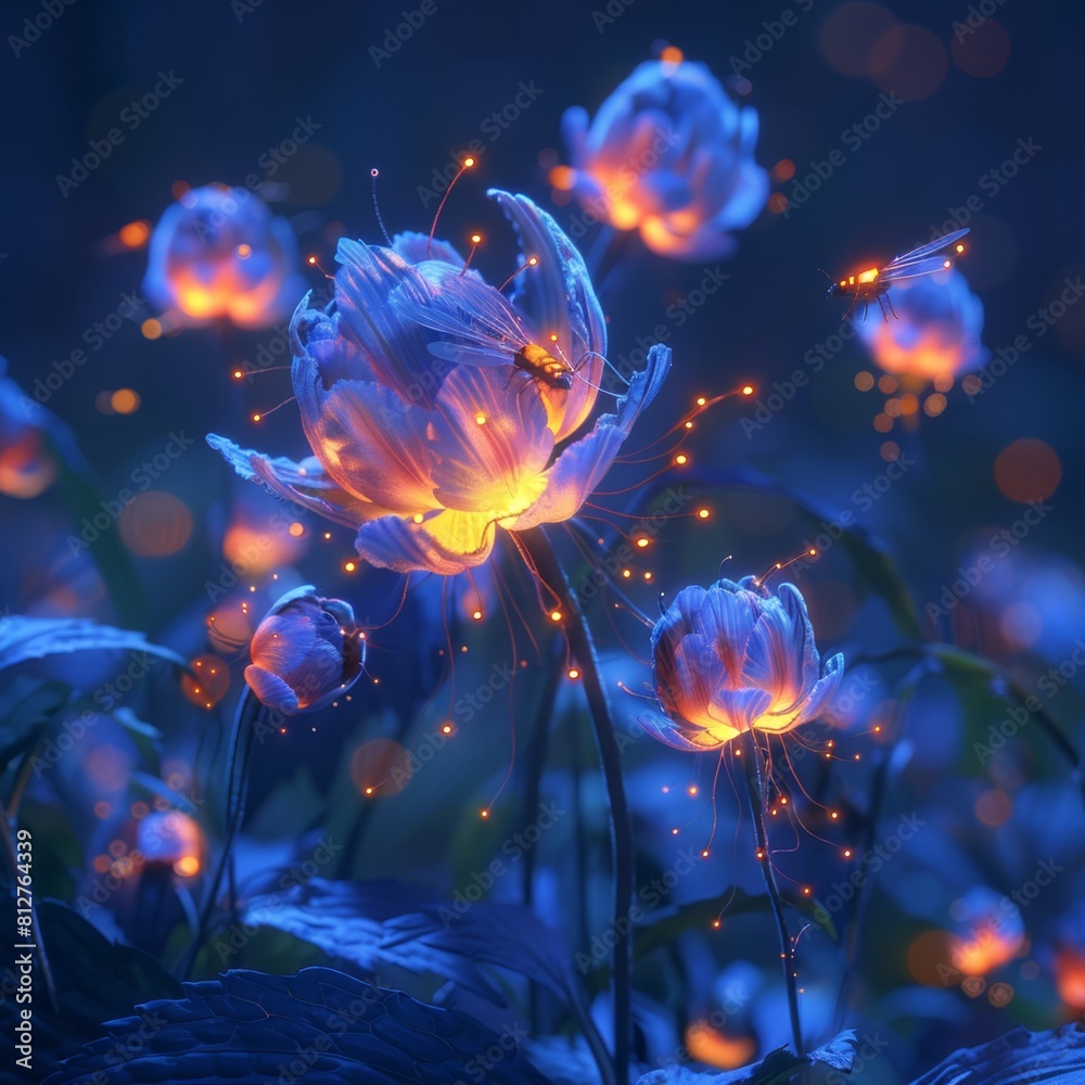 Obraz premium Glowing flowers in the night, with a sprinkling of stardust.