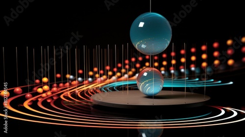 3D visual of a pendulum wave demonstration, with synchronized motion creating complex patterns