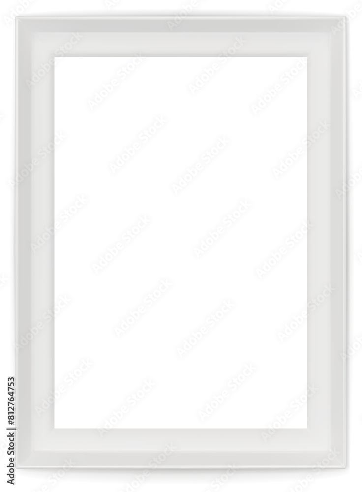 White modern frame isolated on white background. Realistic rectangle frames mockup. Classic Photo white frame. Borders set for painting, poster, photo gallery. 3d png illustration.