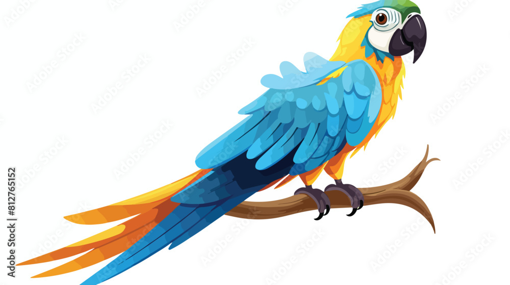 Ara parrot with bright yellow blue plumage. Cartoon