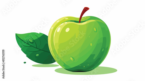 Apple with slice bright green icon. Healthy organic
