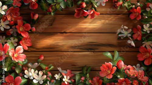 Compotition of froral flowers ond wooden background photo