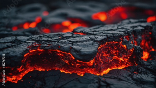 Molten Memories, Abstract Depiction of Extinct Lava with Red Gaps