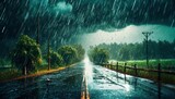 beautiful scene of heavy rain on road generated by ai tool