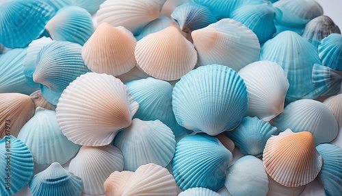 charming seashell background with lovely light blue color shells photo