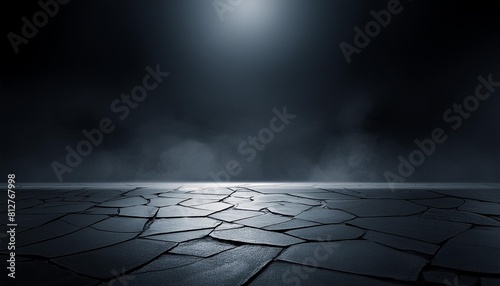 cracked stone floor concrete background black empty scene
