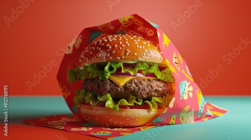 Delicious hamburger with fresh ingredients, perfect for food concepts © Ева Поликарпова