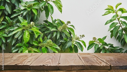 empty wooden table and white wall background for product display montage high quality photo
