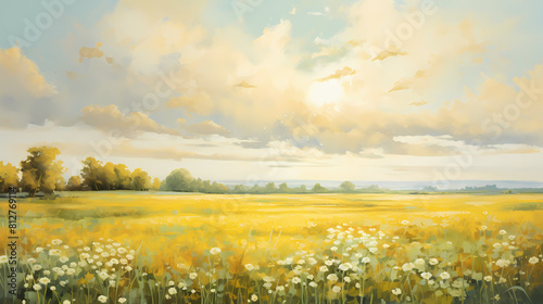 bright and sunny dreamy field oil painting abstract decorative painting