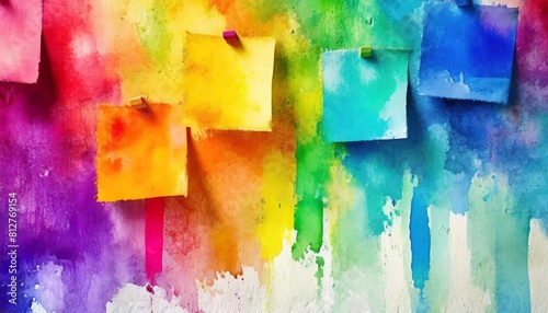 colorful post its on a wall abstract rainbow colors copy space watercolor illustration for background banner generative ai photo