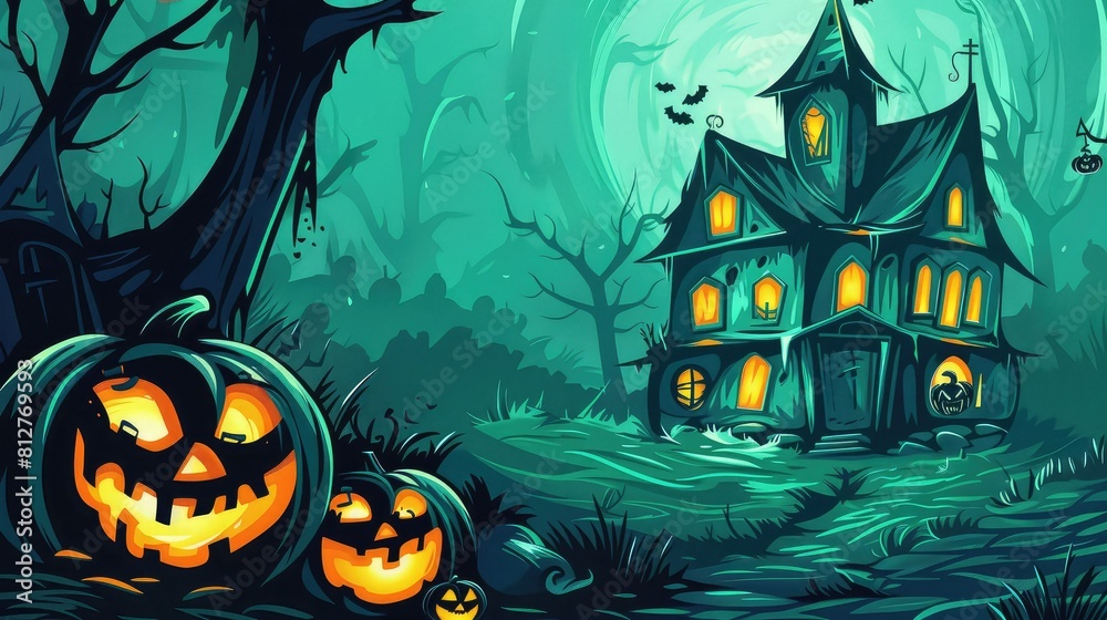 Halloween background with pumpkins and haunted house Halloween background with pumpkins and haunted house