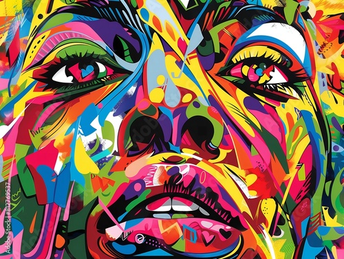 Colorful abstract painting of a woman s face