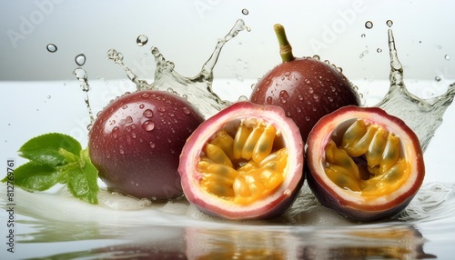 passionfruit with water splash on white background generative ai