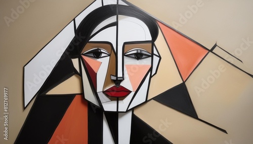 cubist portrait with bold black outlines inspired by cubism a portrait with bold black outlines and contrasting colors