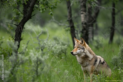 Black-backed jackal (Canis lupus) in the grass photo