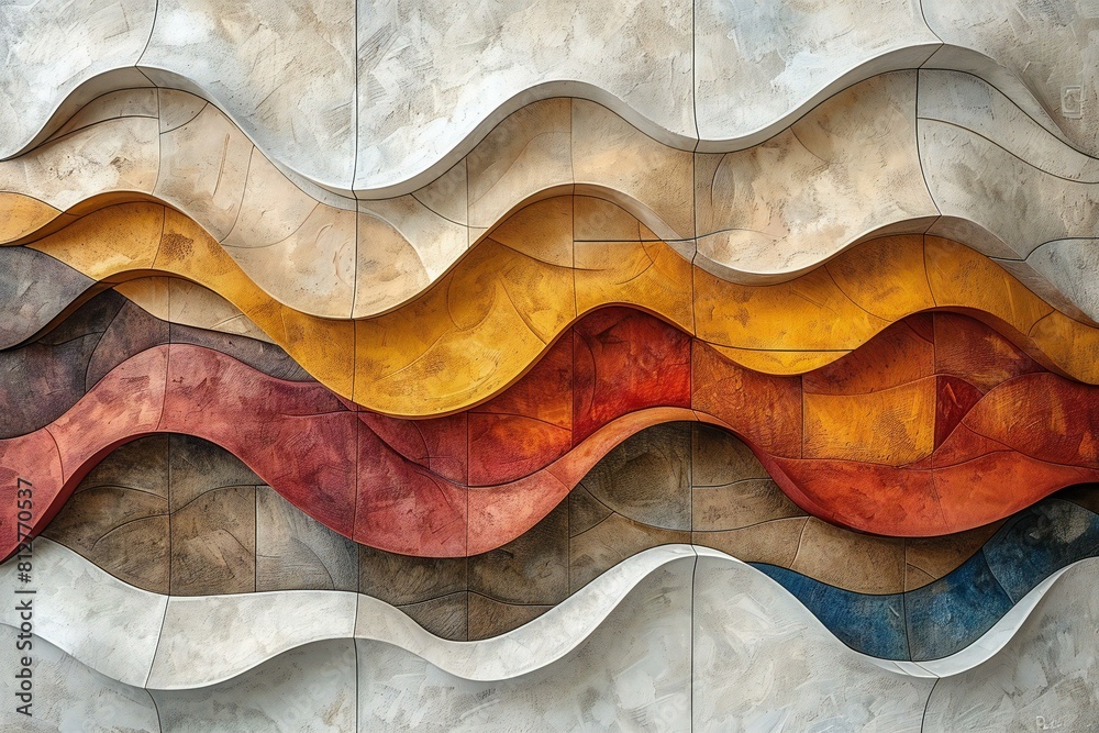 Colorful abstract pattern in the form of wavy lines on the wall