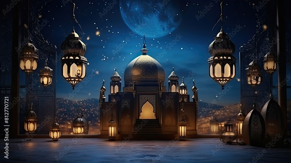 Fototapeta premium Ramadan Kareem Islamic backgrounds adorned with lanterns