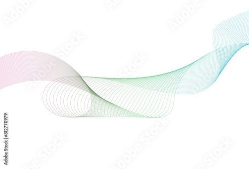 Abstract colorful wavy lines on white background. Modern colorful wavy lines pattern design element. Wave lines art, Curved smooth design